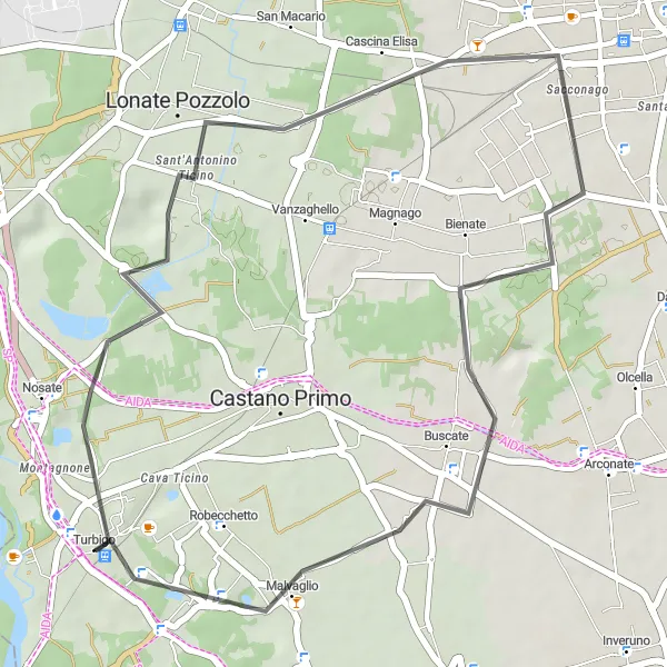 Mapa miniatúra "Okruh do Lonate Pozzolo" cyklistická inšpirácia v Lombardia, Italy. Vygenerované cyklistickým plánovačom trás Tarmacs.app