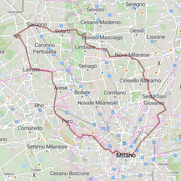 Miniaturní mapa "Gravelová výletní trasa k Branka Tower" inspirace pro cyklisty v oblasti Lombardia, Italy. Vytvořeno pomocí plánovače tras Tarmacs.app