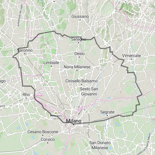Miniatua del mapa de inspiración ciclista "Ruta de ciclismo de 102 km cerca de Uboldo" en Lombardia, Italy. Generado por Tarmacs.app planificador de rutas ciclistas