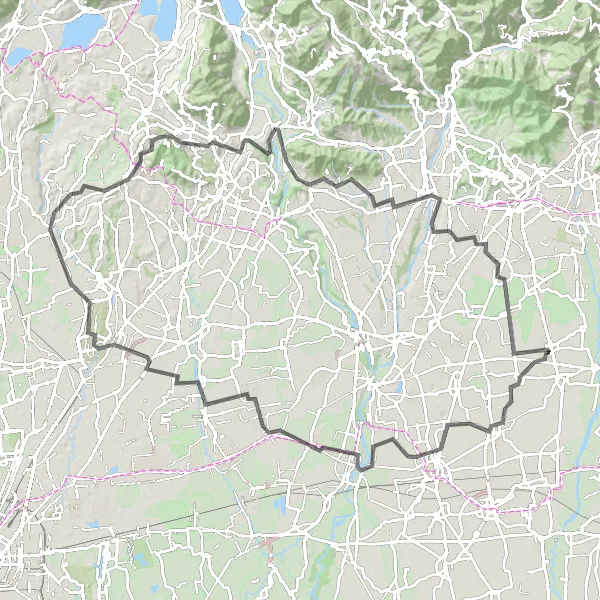 Miniaturní mapa "Náročná cesta přes Villa a Ponte San Pietro" inspirace pro cyklisty v oblasti Lombardia, Italy. Vytvořeno pomocí plánovače tras Tarmacs.app