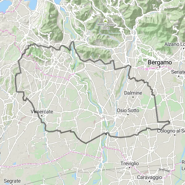 Map miniature of "Urgnano Loop" cycling inspiration in Lombardia, Italy. Generated by Tarmacs.app cycling route planner