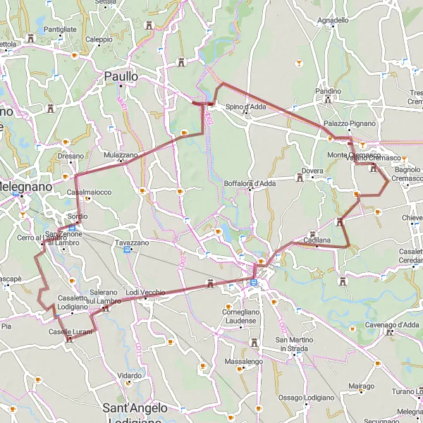Miniatura della mappa di ispirazione al ciclismo "Avventura ciclistica tra Lodi e Sordio" nella regione di Lombardia, Italy. Generata da Tarmacs.app, pianificatore di rotte ciclistiche