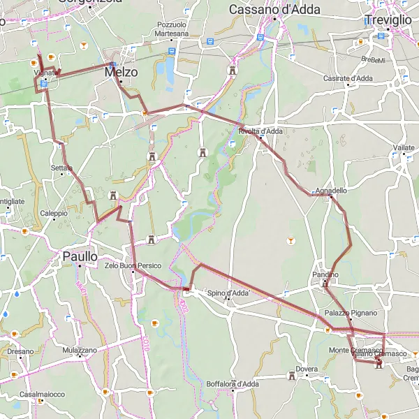 Miniatua del mapa de inspiración ciclista "Ruta de Spino d’Adda a Palazzo Pignano" en Lombardia, Italy. Generado por Tarmacs.app planificador de rutas ciclistas