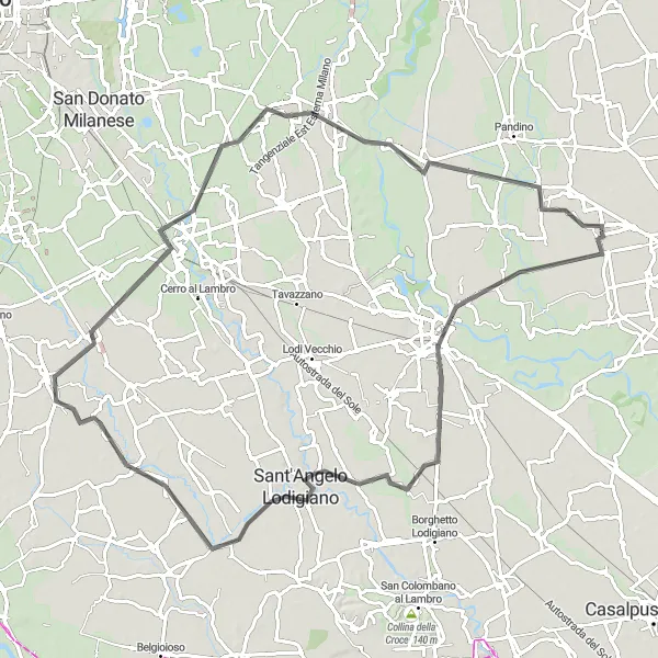 Miniatua del mapa de inspiración ciclista "Ruta de ciclismo de carretera a través de Vaiano Cremasco" en Lombardia, Italy. Generado por Tarmacs.app planificador de rutas ciclistas