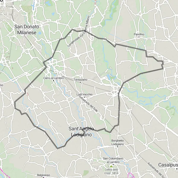 Miniatura della mappa di ispirazione al ciclismo "Tour in Bicicletta da Vaiano Cremasco a Landriano" nella regione di Lombardia, Italy. Generata da Tarmacs.app, pianificatore di rotte ciclistiche