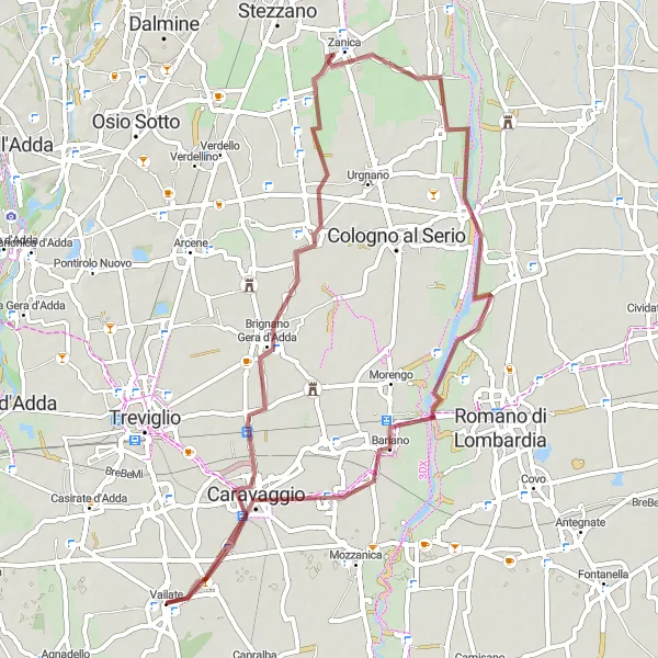 Kartminiatyr av "Grusväg till Brignano Gera d'Adda och Misano di Gera d'Adda" cykelinspiration i Lombardia, Italy. Genererad av Tarmacs.app cykelruttplanerare
