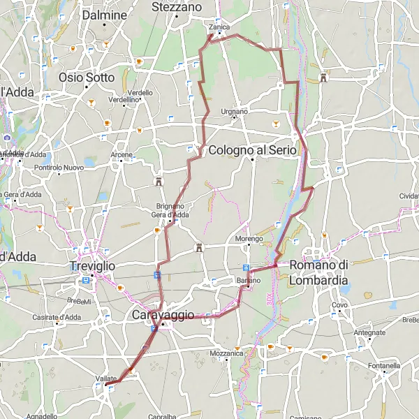 Miniaturekort af cykelinspirationen "Grusvejscykelrute til Brignano Gera d'Adda og Misano di Gera d'Adda" i Lombardia, Italy. Genereret af Tarmacs.app cykelruteplanlægger