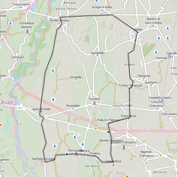 Mapa miniatúra "Jízda na kole kolem Vailate" cyklistická inšpirácia v Lombardia, Italy. Vygenerované cyklistickým plánovačom trás Tarmacs.app