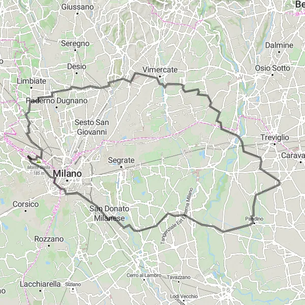 Kartminiatyr av "Sightseeing in Lombardia" sykkelinspirasjon i Lombardia, Italy. Generert av Tarmacs.app sykkelrutoplanlegger