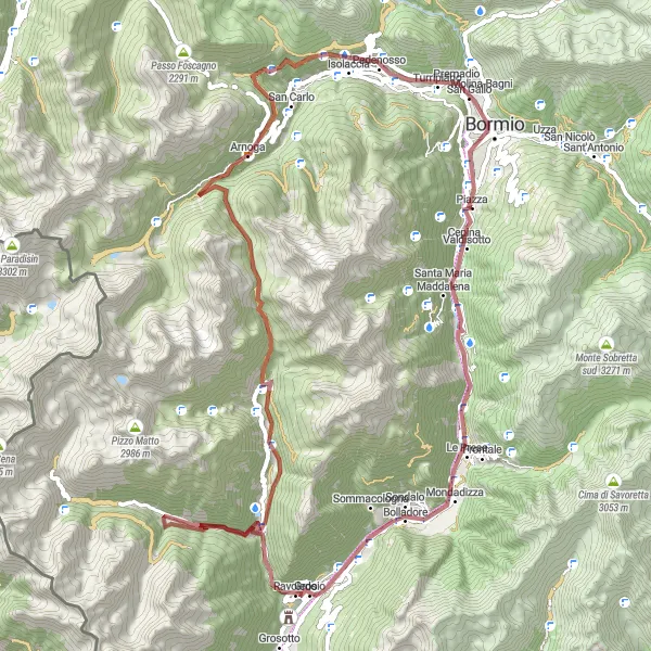 Mapa miniatúra "Scenic Gravel Ride to Passo Torri di Fraele" cyklistická inšpirácia v Lombardia, Italy. Vygenerované cyklistickým plánovačom trás Tarmacs.app