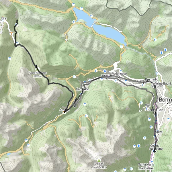 Map miniature of "Scenic Road Ride near Valdisotto" cycling inspiration in Lombardia, Italy. Generated by Tarmacs.app cycling route planner