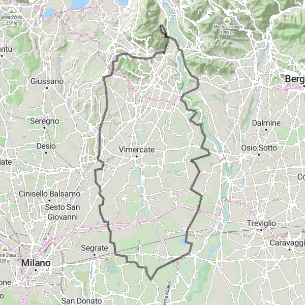 Miniatuurkaart van de fietsinspiratie "Historische Basiano Cycling Route" in Lombardia, Italy. Gemaakt door de Tarmacs.app fietsrouteplanner