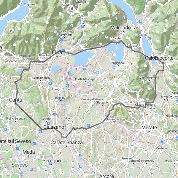 Miniatura mapy "Trasa Valgreghentino - Civate - Valgreghentino" - trasy rowerowej w Lombardia, Italy. Wygenerowane przez planer tras rowerowych Tarmacs.app