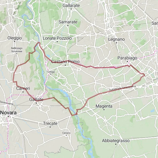 Miniatuurkaart van de fietsinspiratie "Gravelroute van Arluno naar Vanzago" in Lombardia, Italy. Gemaakt door de Tarmacs.app fietsrouteplanner