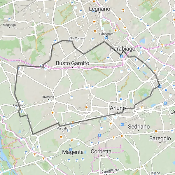 Kartminiatyr av "Arluno til Nerviano Rundtur" sykkelinspirasjon i Lombardia, Italy. Generert av Tarmacs.app sykkelrutoplanlegger