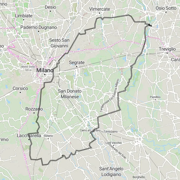 Miniatura della mappa di ispirazione al ciclismo "Da Vaprio d'Adda a Agrate Brianza" nella regione di Lombardia, Italy. Generata da Tarmacs.app, pianificatore di rotte ciclistiche