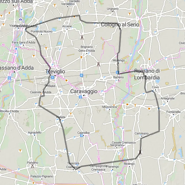 Kartminiatyr av "Historisk Vägbana runt Vaprio d'Adda" cykelinspiration i Lombardia, Italy. Genererad av Tarmacs.app cykelruttplanerare