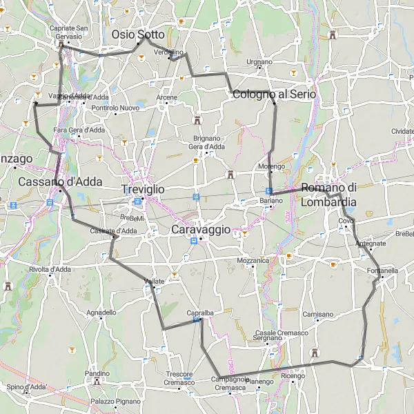 Karten-Miniaturansicht der Radinspiration "Rundweg von Vaprio d'Adda nach Cassano d'Adda" in Lombardia, Italy. Erstellt vom Tarmacs.app-Routenplaner für Radtouren