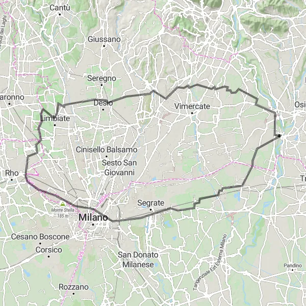 Map miniature of "Milan to Como Ride" cycling inspiration in Lombardia, Italy. Generated by Tarmacs.app cycling route planner