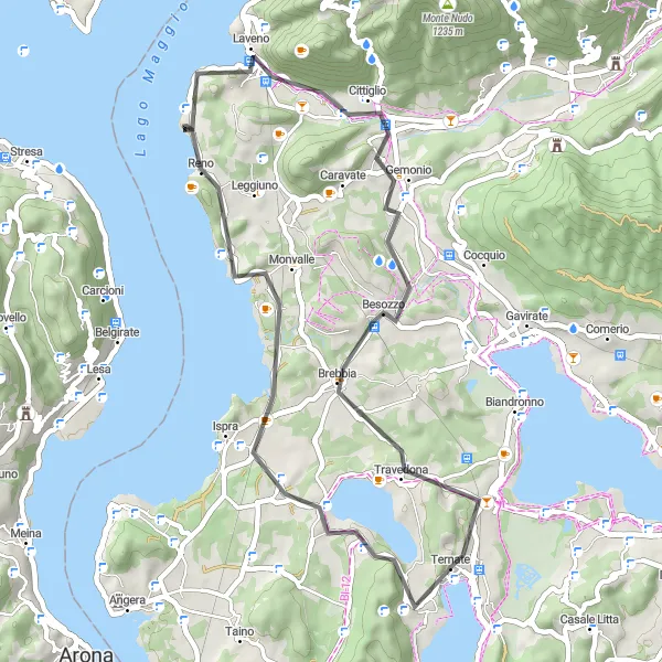 Mapa miniatúra "Rýchla prechádzka s výhľadmi na Monte di Travedona" cyklistická inšpirácia v Lombardia, Italy. Vygenerované cyklistickým plánovačom trás Tarmacs.app