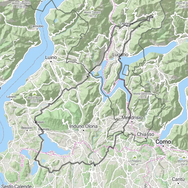 Kartminiatyr av "Äventyrlig cykeltur runt Lake Varese" cykelinspiration i Lombardia, Italy. Genererad av Tarmacs.app cykelruttplanerare