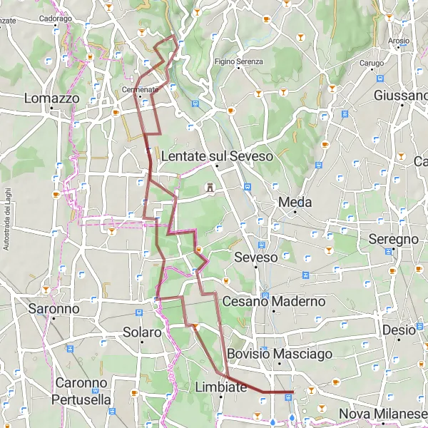 Karttaminiaatyyri "Varedo - Lazzate - Misinto - Limbiate 42km" pyöräilyinspiraatiosta alueella Lombardia, Italy. Luotu Tarmacs.app pyöräilyreittisuunnittelijalla