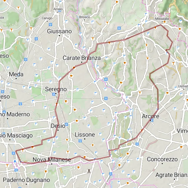 Miniatua del mapa de inspiración ciclista "Explora Desio, Casatenovo y Arcore en esta desafiante ruta de grava" en Lombardia, Italy. Generado por Tarmacs.app planificador de rutas ciclistas