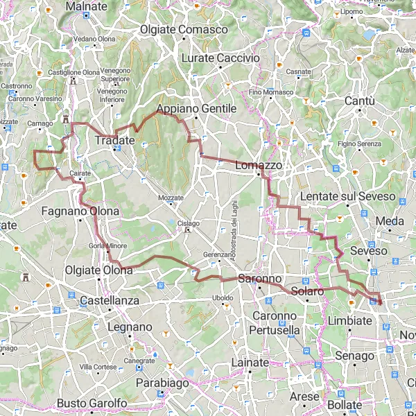 Karten-Miniaturansicht der Radinspiration "Rundfahrt von Varedo nach Gorla Minore, Tradate, Lazzate und Binzago" in Lombardia, Italy. Erstellt vom Tarmacs.app-Routenplaner für Radtouren