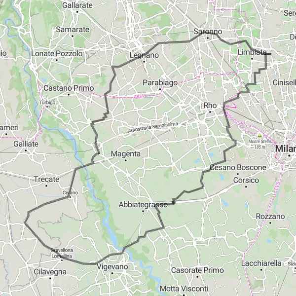 Miniaturní mapa "Okružní cyklistická trasa Varedo - Limbiate" inspirace pro cyklisty v oblasti Lombardia, Italy. Vytvořeno pomocí plánovače tras Tarmacs.app