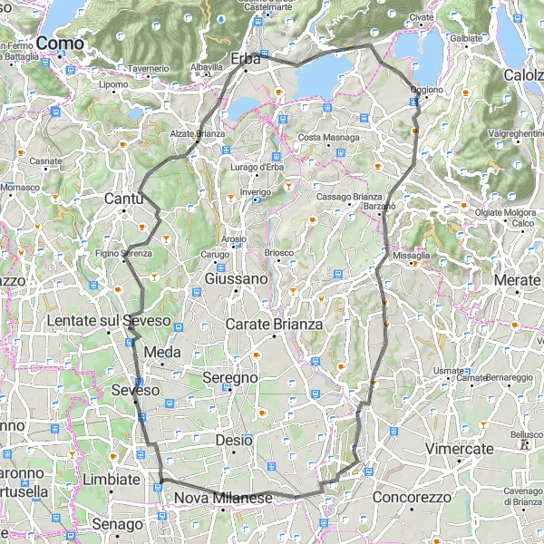 Miniatuurkaart van de fietsinspiratie "Wegroute vanuit Varedo naar Nova Milanese" in Lombardia, Italy. Gemaakt door de Tarmacs.app fietsrouteplanner