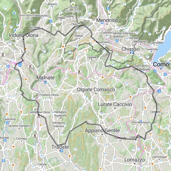 Karttaminiaatyyri "Varese - Monte Monarco - Tradate Round-Trip" pyöräilyinspiraatiosta alueella Lombardia, Italy. Luotu Tarmacs.app pyöräilyreittisuunnittelijalla