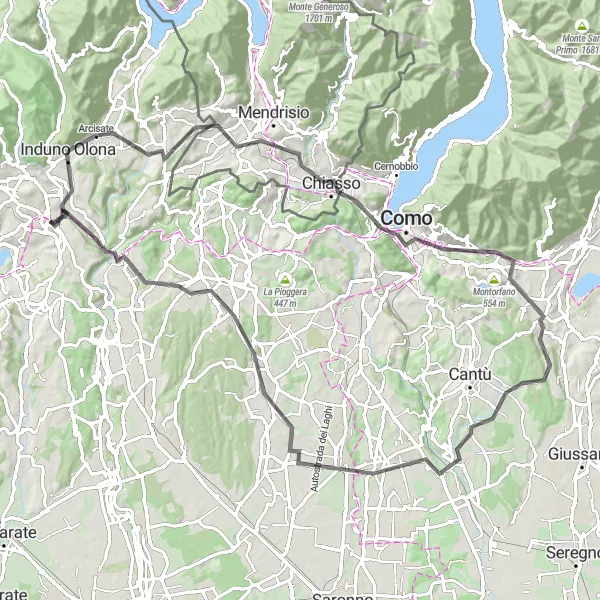 Kartminiatyr av "Varese till Como via Sasso di Cavallasca" cykelinspiration i Lombardia, Italy. Genererad av Tarmacs.app cykelruttplanerare