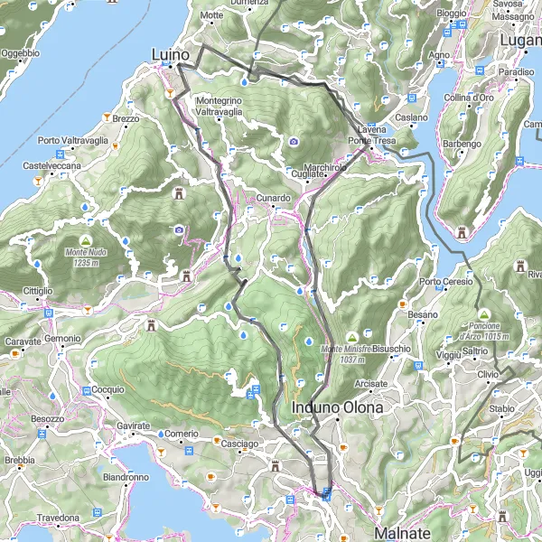 Miniatura della mappa di ispirazione al ciclismo "Giro in bicicletta da Varese" nella regione di Lombardia, Italy. Generata da Tarmacs.app, pianificatore di rotte ciclistiche