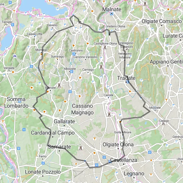 Miniatuurkaart van de fietsinspiratie "Rondje Varese Merengebied" in Lombardia, Italy. Gemaakt door de Tarmacs.app fietsrouteplanner