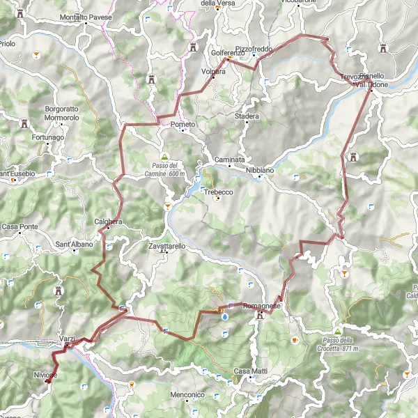 Mapa miniatúra "Gravel okruh Monte Cucco - Varzi" cyklistická inšpirácia v Lombardia, Italy. Vygenerované cyklistickým plánovačom trás Tarmacs.app