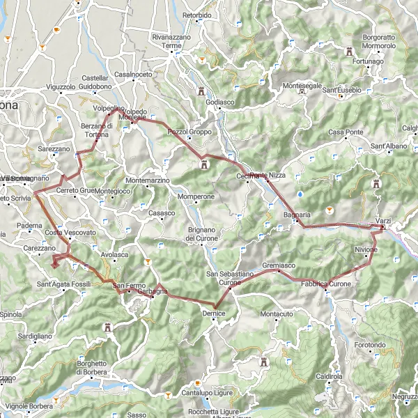 Miniatua del mapa de inspiración ciclista "Ruta de ciclismo de grava Monte Scabiolo" en Lombardia, Italy. Generado por Tarmacs.app planificador de rutas ciclistas