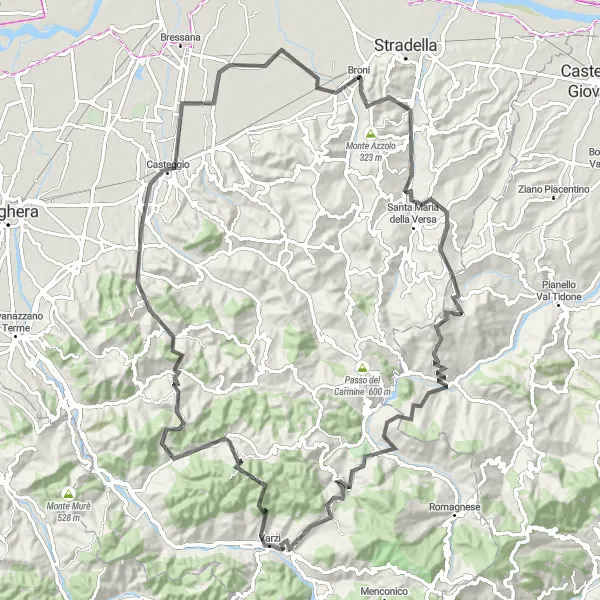 Miniatua del mapa de inspiración ciclista "Desafío de Monte Gallo y Nibbiano" en Lombardia, Italy. Generado por Tarmacs.app planificador de rutas ciclistas