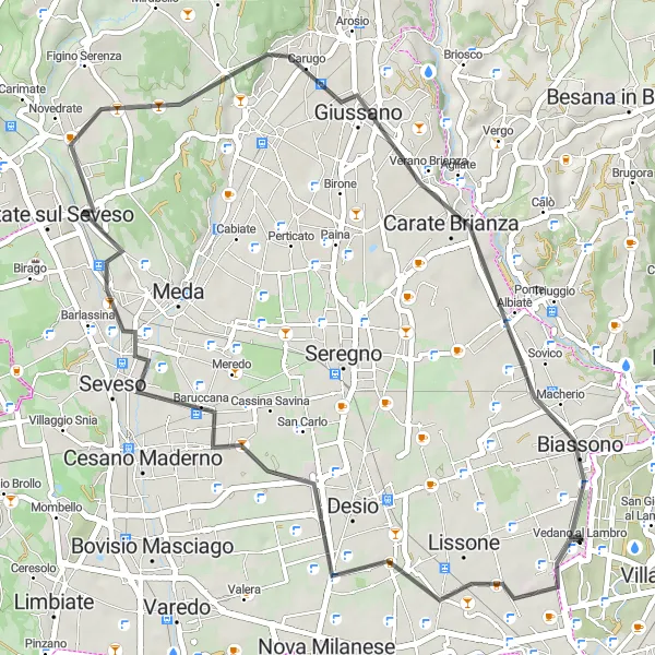 Map miniature of "The Desio Circuit" cycling inspiration in Lombardia, Italy. Generated by Tarmacs.app cycling route planner