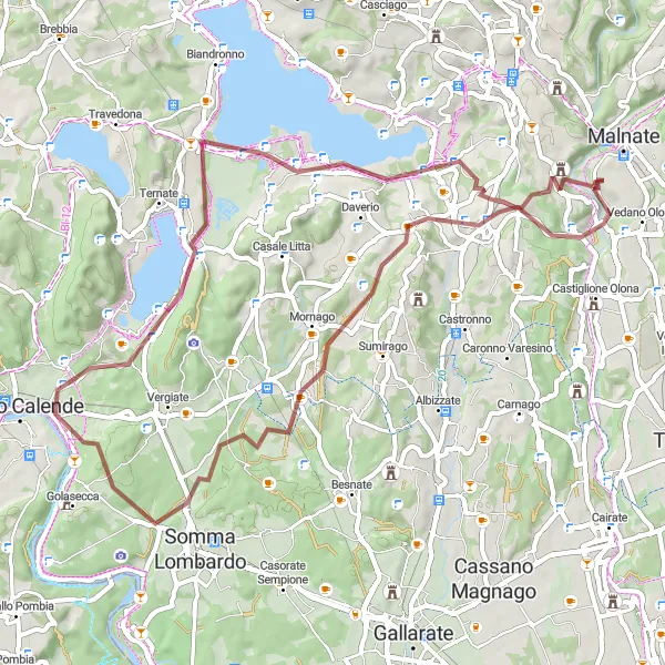 Karttaminiaatyyri "Vedano Olona - Buguggiate polku" pyöräilyinspiraatiosta alueella Lombardia, Italy. Luotu Tarmacs.app pyöräilyreittisuunnittelijalla