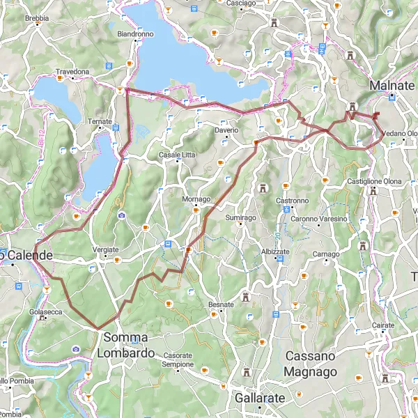 Miniatura della mappa di ispirazione al ciclismo "Esplorazione Gravel tra Buguggiate e Molino Fontanelle" nella regione di Lombardia, Italy. Generata da Tarmacs.app, pianificatore di rotte ciclistiche