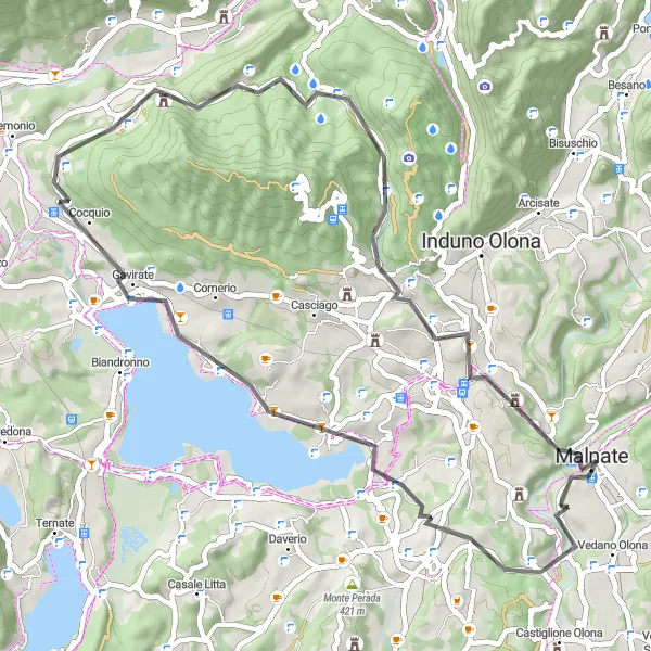 Map miniature of "Exploring the Beauty of Vedano Olona and Lake Varese on Two Wheels" cycling inspiration in Lombardia, Italy. Generated by Tarmacs.app cycling route planner