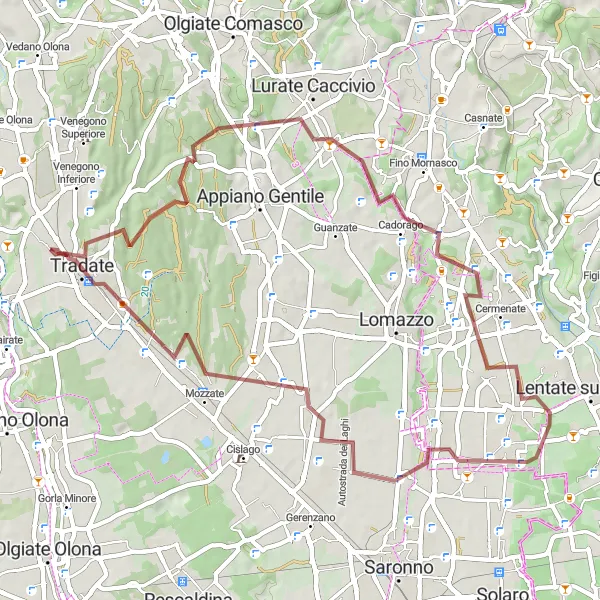 Miniatura della mappa di ispirazione al ciclismo "Strada tra San Bartolomeo al Bosco e Tradate" nella regione di Lombardia, Italy. Generata da Tarmacs.app, pianificatore di rotte ciclistiche