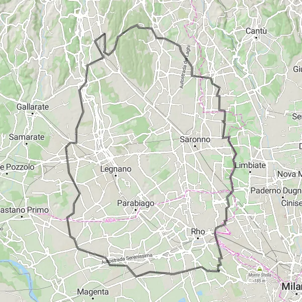 Kartminiatyr av "Historisk reise til Busto Arsizio" sykkelinspirasjon i Lombardia, Italy. Generert av Tarmacs.app sykkelrutoplanlegger
