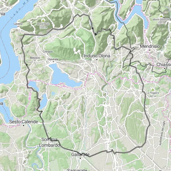 Zemljevid v pomanjšavi "Kolesarska pot okoli Veniana - Fagnano Olona" kolesarske inspiracije v Lombardia, Italy. Generirano z načrtovalcem kolesarskih poti Tarmacs.app