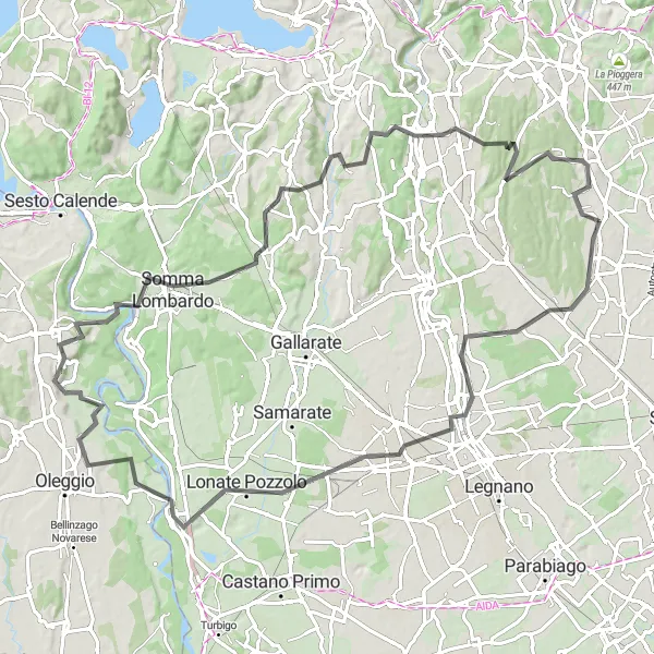 Miniatuurkaart van de fietsinspiratie "Rondrit van Veniano naar grote steden en historische locaties" in Lombardia, Italy. Gemaakt door de Tarmacs.app fietsrouteplanner