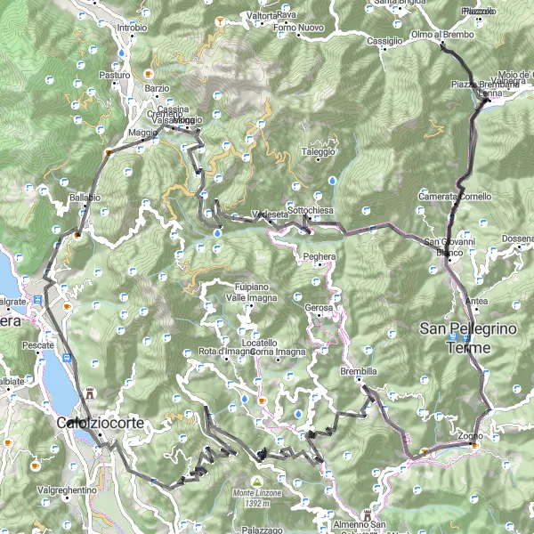 Miniature de la carte de l'inspiration cycliste "Défi à vélo autour de Vercurago" dans la Lombardia, Italy. Générée par le planificateur d'itinéraire cycliste Tarmacs.app