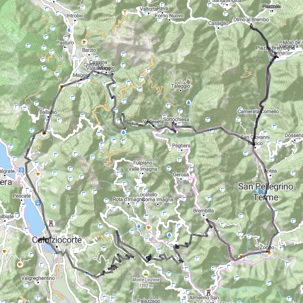 Miniatuurkaart van de fietsinspiratie "144 km Road Cycling Tour van Vercurago" in Lombardia, Italy. Gemaakt door de Tarmacs.app fietsrouteplanner