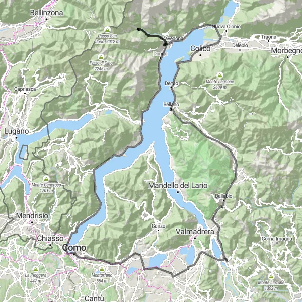 Mapa miniatúra "Náročný okruh z Olginate cez Como do Calolziocorte" cyklistická inšpirácia v Lombardia, Italy. Vygenerované cyklistickým plánovačom trás Tarmacs.app