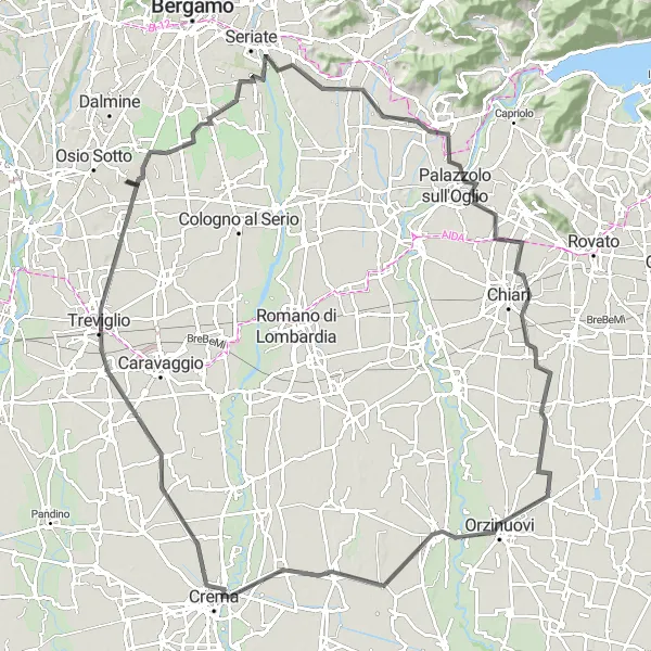 Miniatura della mappa di ispirazione al ciclismo "Perle della Lombardia" nella regione di Lombardia, Italy. Generata da Tarmacs.app, pianificatore di rotte ciclistiche