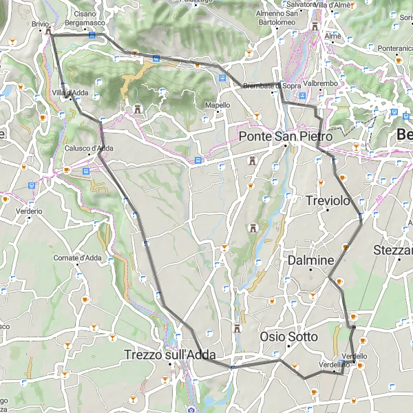 Kartminiatyr av "Brembate til Levate via Monte Giglio" sykkelinspirasjon i Lombardia, Italy. Generert av Tarmacs.app sykkelrutoplanlegger